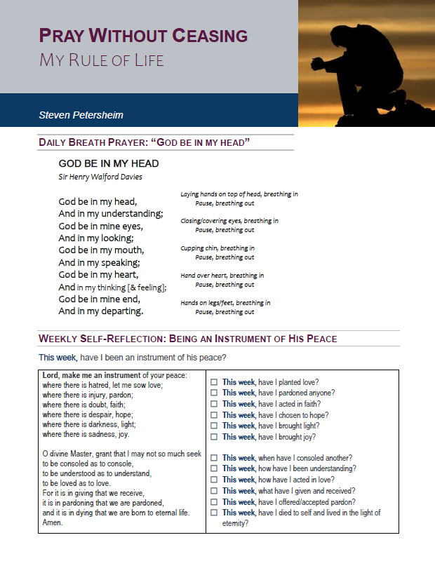 Steven Petersheim’s Rule of&nbsp;Life